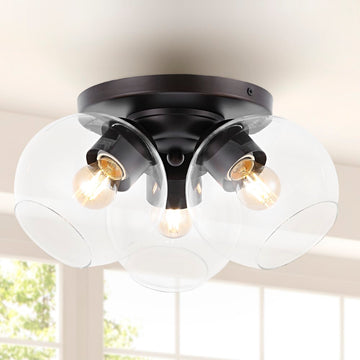 Iris 11.5" Farmhouse Rustic Iron/Glass LED Semi Flush Mount - JONATHAN Y